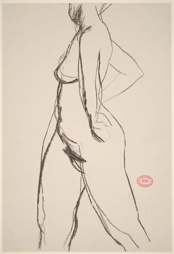 Untitled [side view of nude with her arms akimbo] by Richard Diebenkorn, drawing, 1955-1967