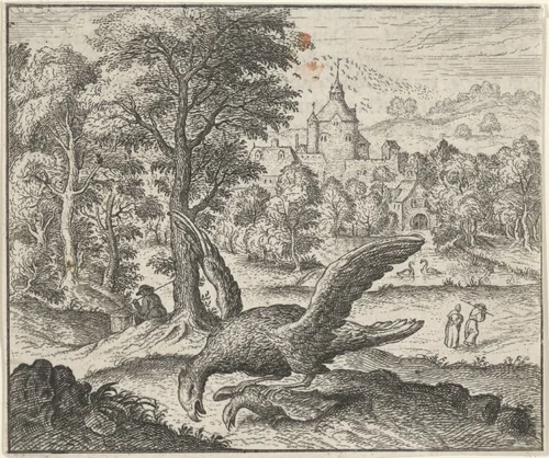 Fabel van de gier en de nachtegaal by Aegidius Sadeler, print, 1608