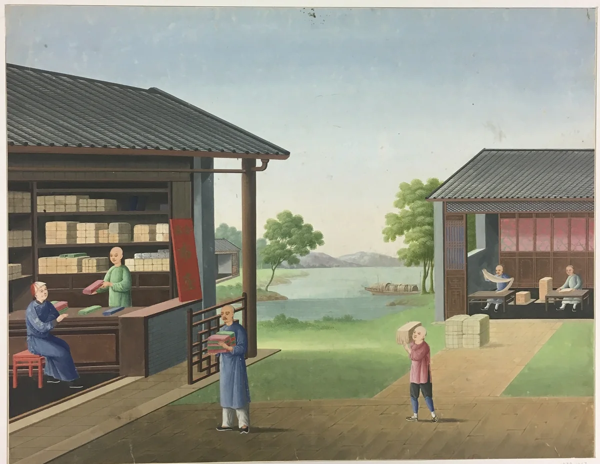 Spinning Cloth, Preparing Tea Leaves, Preparing Silk by China, painting, 1801-1833