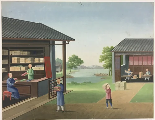 Spinning Cloth, Preparing Tea Leaves, Preparing Silk by China, painting, 1801-1833