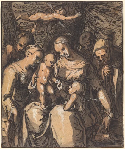 The Holy Family with Saints [recto] by Hermann Weyer, drawing, 1616-1617