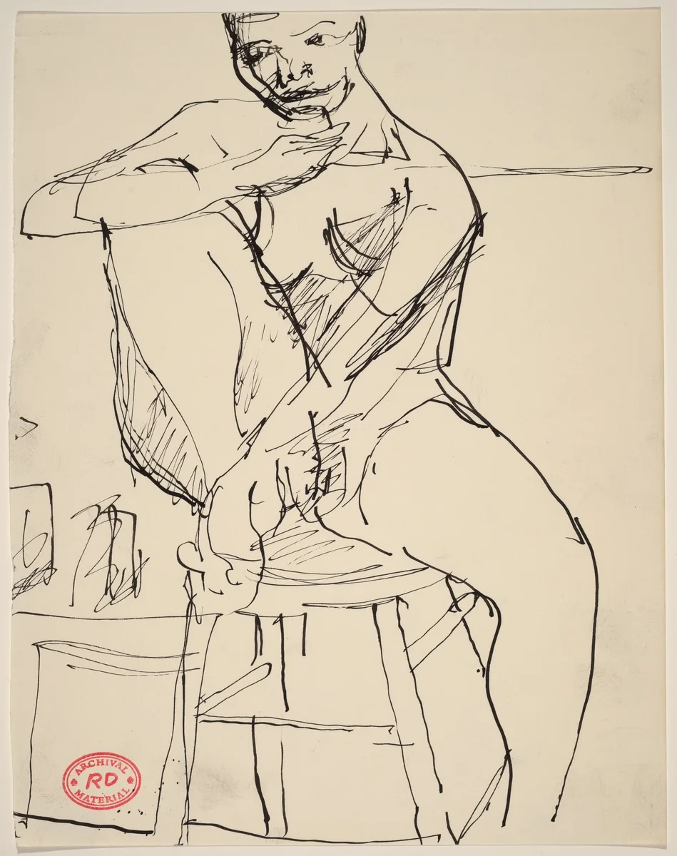 Untitled [nude woman seated on stool] by Richard Diebenkorn, drawing, 1955-1967