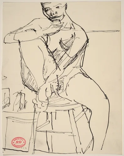 Untitled [nude woman seated on stool] by Richard Diebenkorn, drawing, 1955-1967