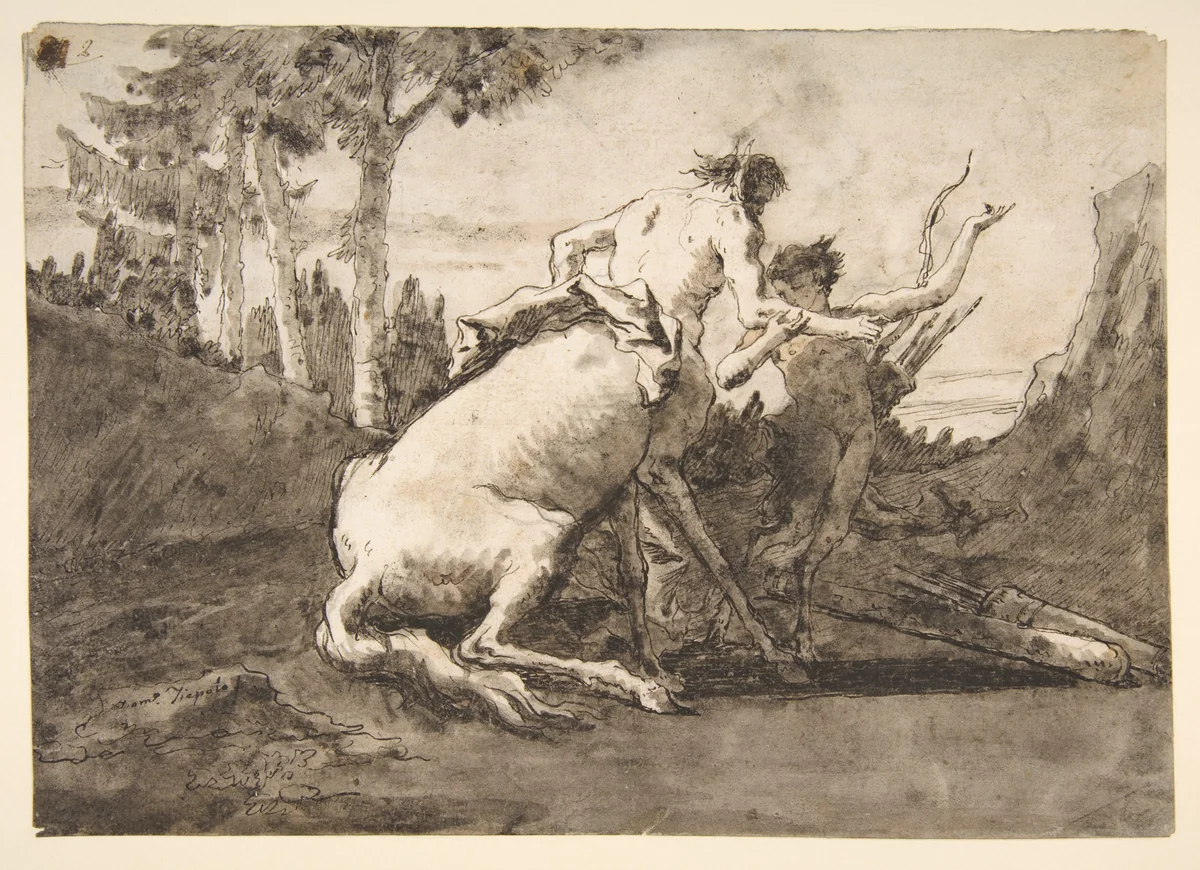 Centaur with a Young Satyr by Giovanni Domenico Tiepolo, drawing, 1727-1804