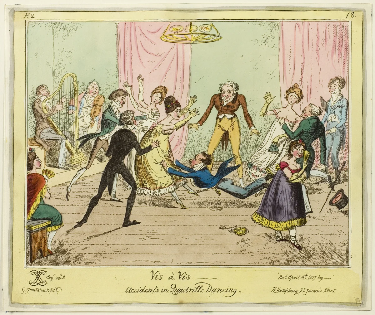 Vis a Vis - Accidents in Quadrille Dancing by George Cruikshank, print, 1817