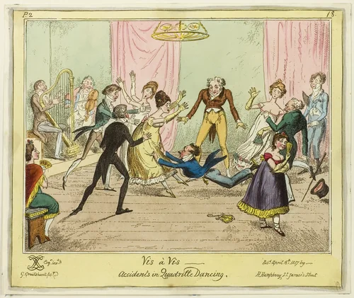 Vis a Vis - Accidents in Quadrille Dancing by George Cruikshank, print, 1817