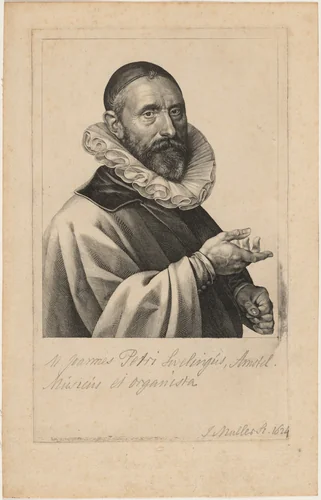 Jan Pieter Swelinck, Dutch Composer and Organist by Jan Muller, print, 1624