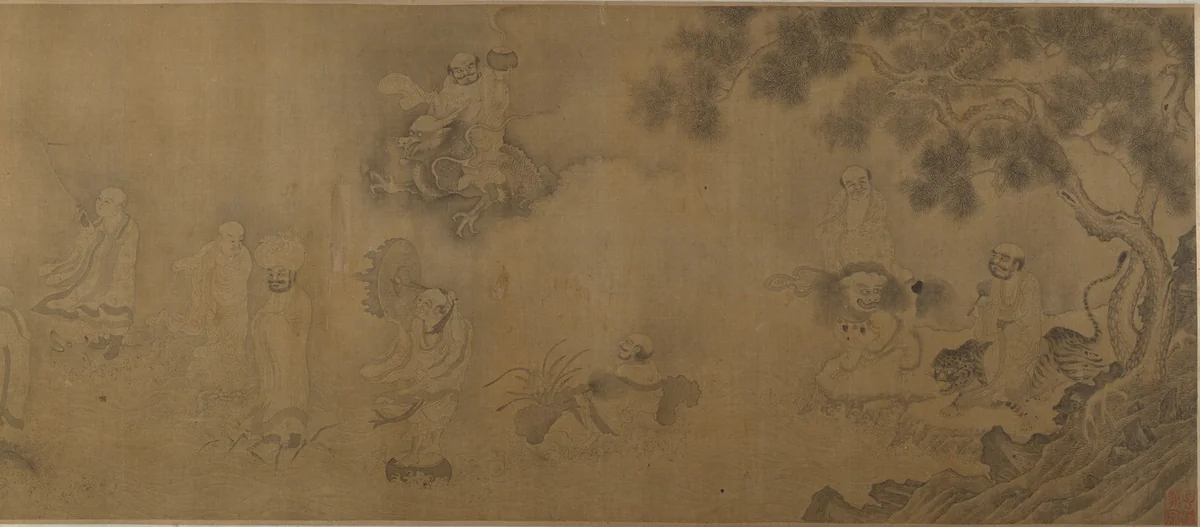 Buddhist luohans crossing the sea to the palace of the dragon king by Unidentified Artist, painting, 1567-1633