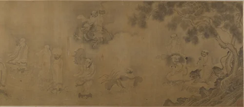 Buddhist luohans crossing the sea to the palace of the dragon king by Unidentified Artist, painting, 1567-1633