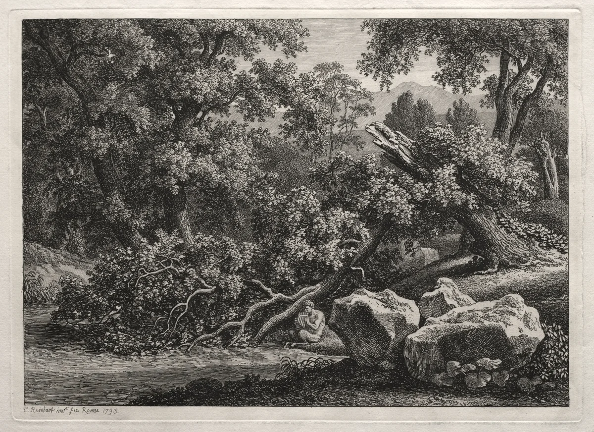 Heroic Landscape: The Satyr Playing the Flute by Johann Christian Reinhart, print, 1795