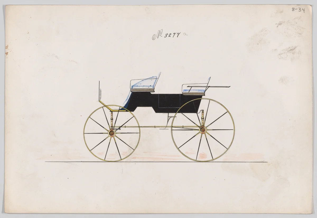 Design for 4 seat Phaeton, no top, no. 3277a by Brewster & Co., drawing, 1876