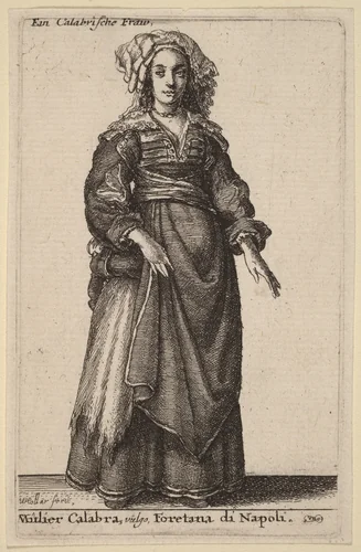 Mulier Calabra, Vulgo, Foretana di Napoli by Wenceslaus Hollar, print, 1644-1650