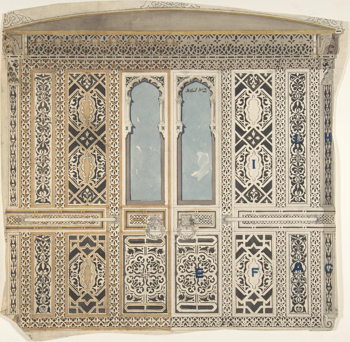 Moorish Wall Elevation by anonymous, drawing, 1800-1900