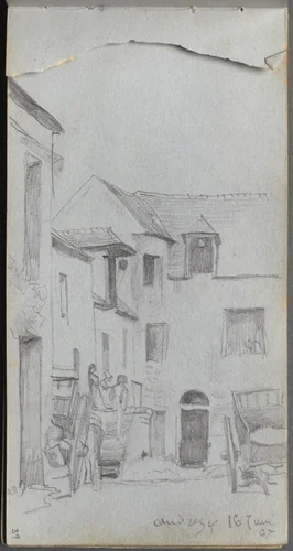Sketchbook, page 39: Street Scene by Ernest Meissonier, book, 1860-1869