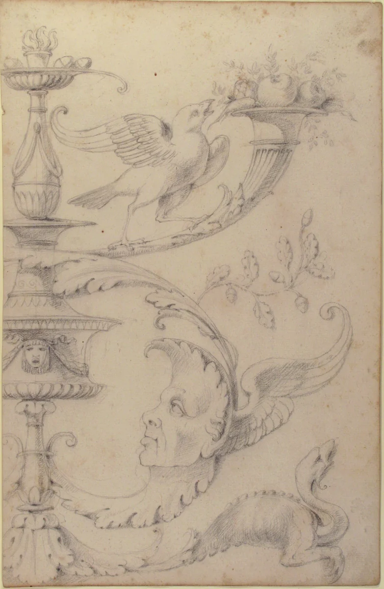 Drawing of a Grotesque after a 16th-century Decorative Relief by Filippo Cretoni, drawing, 1770-1830
