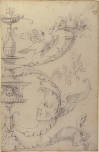 Drawing of a Grotesque after a 16th-century Decorative Relief by Filippo Cretoni, drawing, 1770-1830