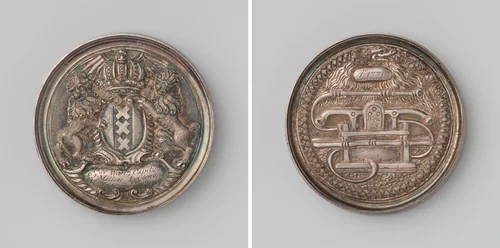 Brandspuitpenning voor Nicolaas Warin, kapitein wijk 58 te Amsterdam by anonymous, metalwork, 1770
