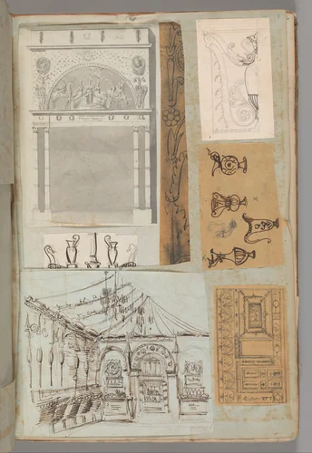 Page from a Scrapbook containing Drawings and Several Prints of Architecture, Interiors, Furniture and Other Objects by Charles Percier, book, 1795-1805