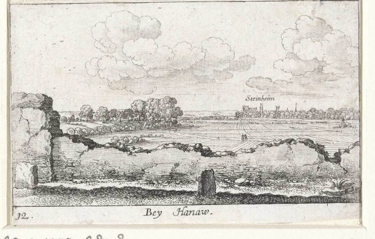 Landschap nabij Hanau met gezicht op Steinheim by Wenceslaus Hollar, print, 1635