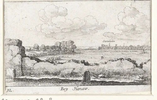 Landschap nabij Hanau met gezicht op Steinheim by Wenceslaus Hollar, print, 1635