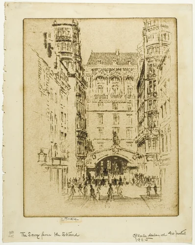 Entrance to the Savoy Hotel by Joseph Pennell, print, 1907