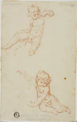 Two Seated Putti by Unknown Artist, drawing, 1700-1799