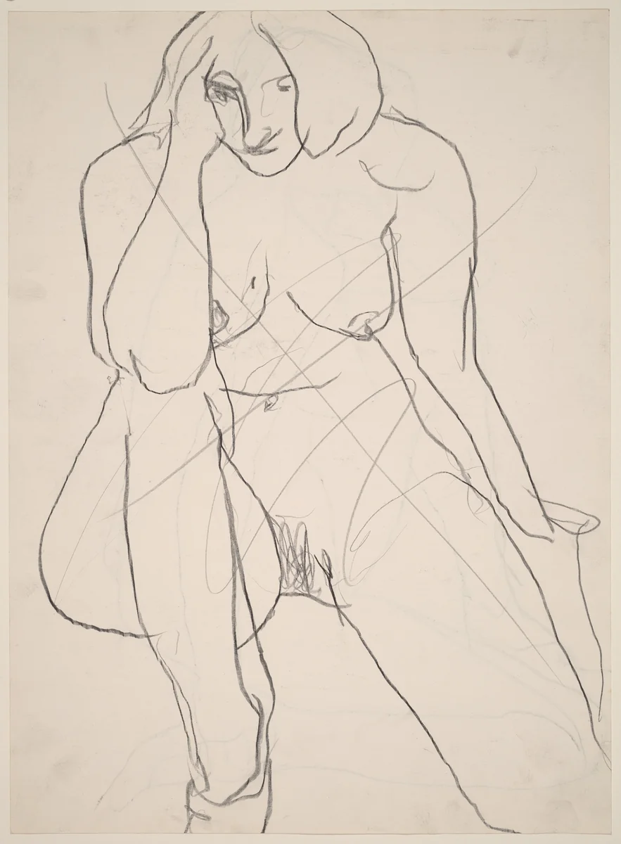 Untitled [front view of female nude kneeling on one leg] [verso] by Richard Diebenkorn, drawing, 1955-1967
