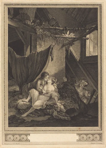 Les Soins tardifs by Nicolas Delaunay; Pierre-Antoine Baudouin, print, 1775