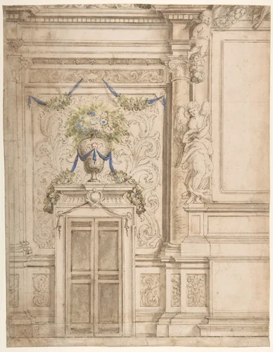 Left Half of a Wall Decoration for a Chapel by Francesco Ferrari, drawing, 1685-1695