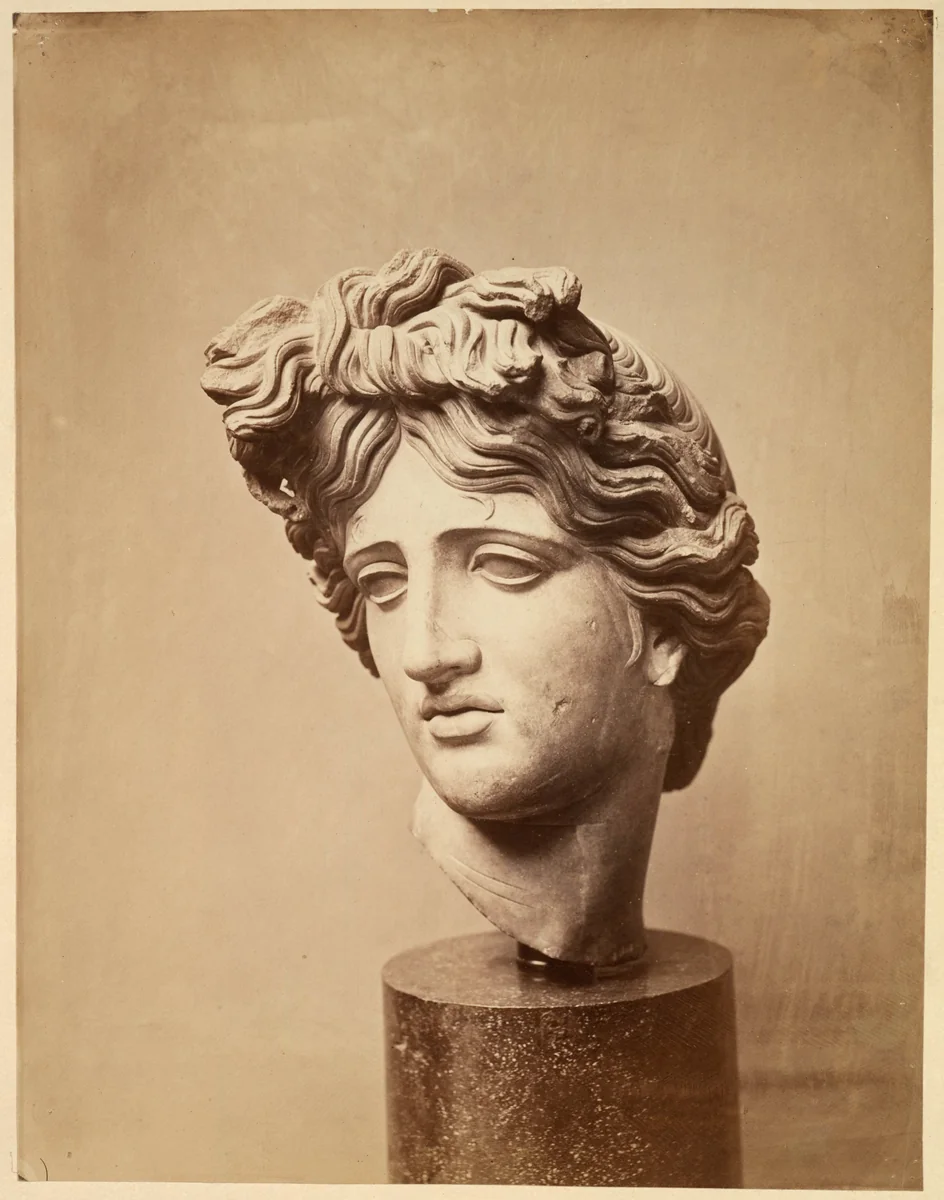 Sculptuur van de kop van Apollo by Stephen Thompson, photograph, 1850-1880