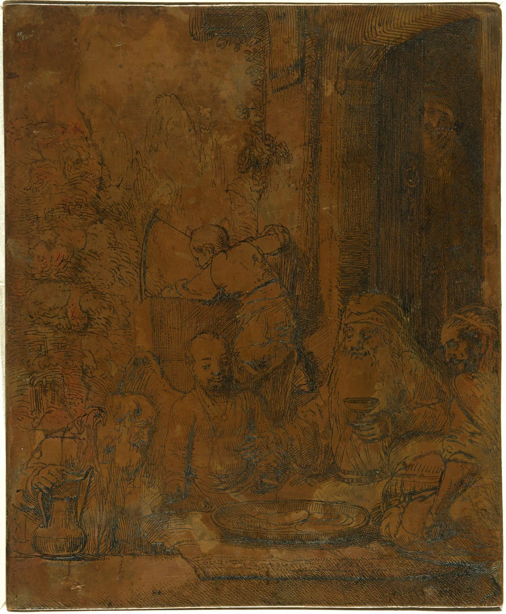 Abraham Entertaining the Angels [recto] by Rembrandt van Rijn, technical material, 1656