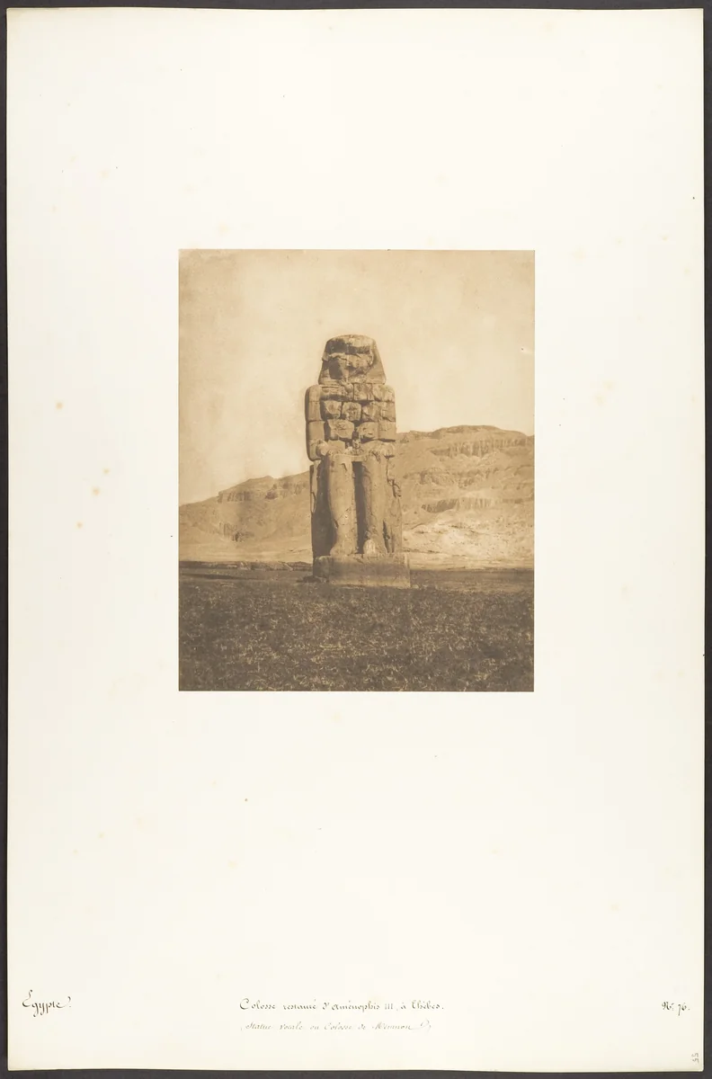 Colosse restauré d' Aménophis III, à Thèbes (Statue vocale ou Colosse de Memnon) by Maxime Du Camp, photograph, 1849-1850