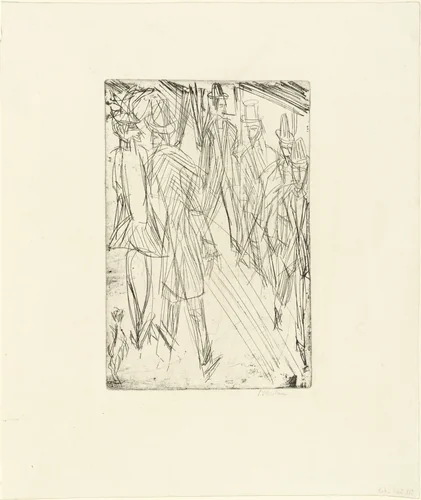 Street Scene with Little Dog (Strassenszene mit Hündchen) by Ernst Ludwig Kirchner, print, 1914