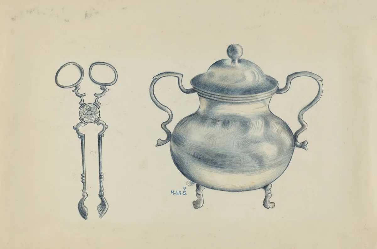 Silver Sugar Bowl and Tongs by Margaret Stottlemeyer, index of american design, 1936