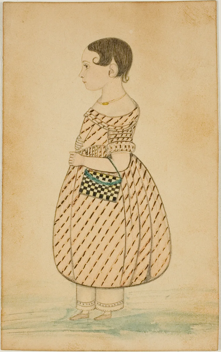 Little Girl with Checkered Purse in Profile to the Left by Unknown Artist, painting, 1800-1899