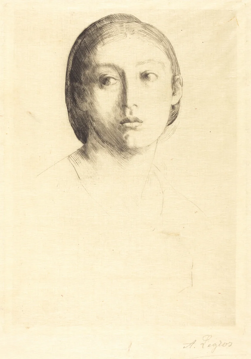 Head of a Young Girl (Tete de jeune fille) by Alphonse Legros, print, 1837-1911