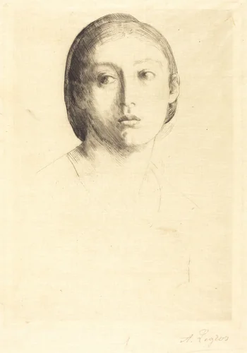 Head of a Young Girl (Tete de jeune fille) by Alphonse Legros, print, 1837-1911