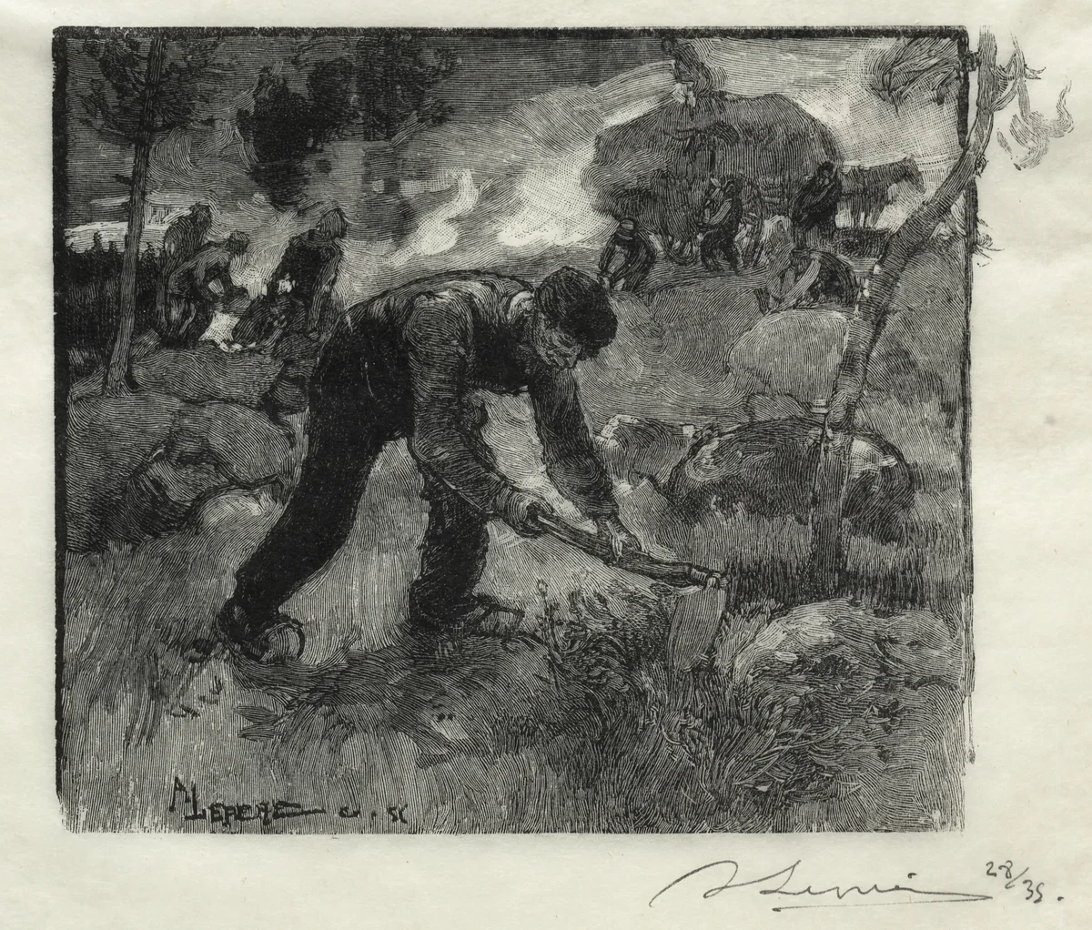 Arracheurs de bruyères by Auguste Louis Lepère, print, 1887