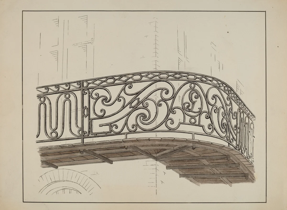 Wrought Iron Balcony Rail by Lucien Verbeke, index of american design, 1936