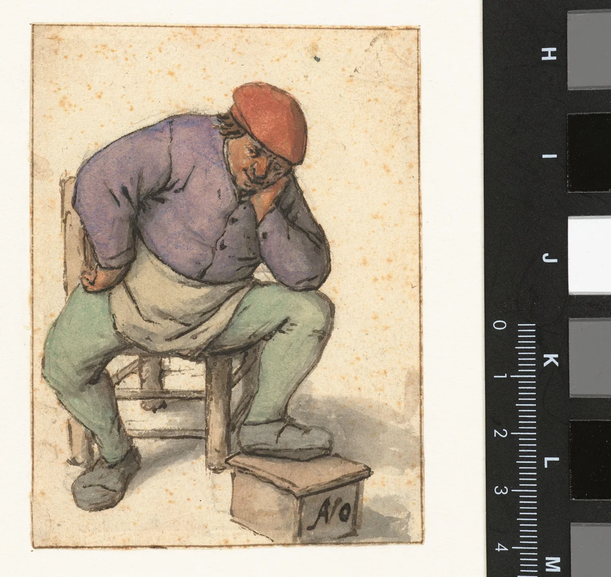 Seated Man, with his Left Foot on a Stove by Adriaen van Ostade, drawing, 1670-1685