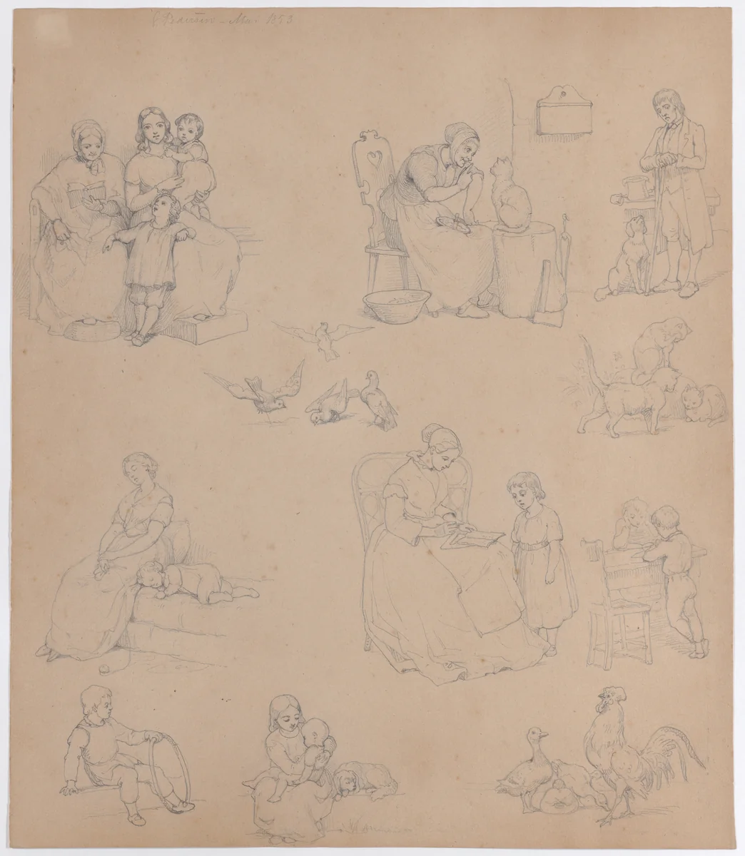 Sketch Sheet of Illustrations by Thomas Vilhelm Petersen, drawing, 1853
