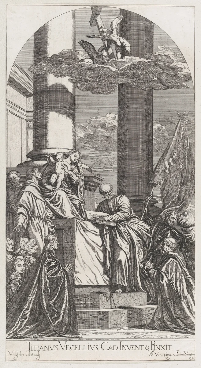 The Pesaro Madonna by Valentin Lefebvre, print, 1682
