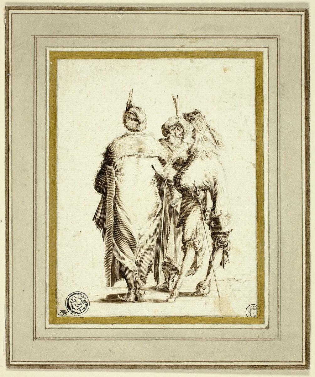 European Courtier and Two Turks, Conversing by Stefano della Bella, drawing, 1630-1664