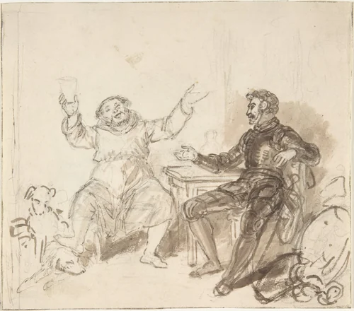 Book illustration: Knight and Monk by John William Wright, drawing, 1820-1848