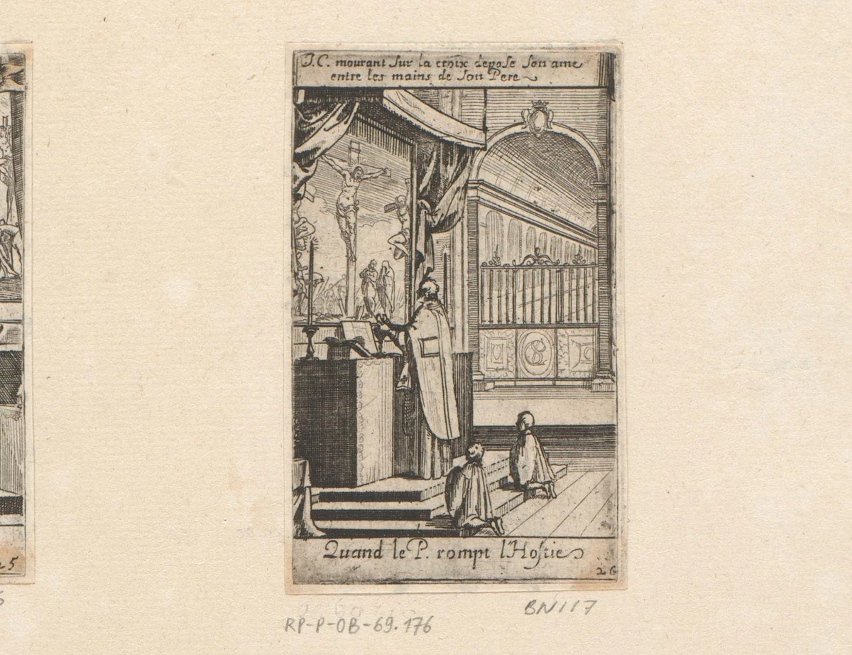 Priester met twee misdienaars voor een altaar by Sébastien Leclerc, print, 1661