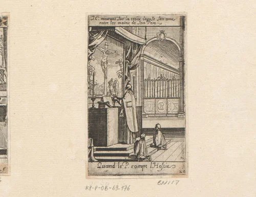 Priester met twee misdienaars voor een altaar by Sébastien Leclerc, print, 1661