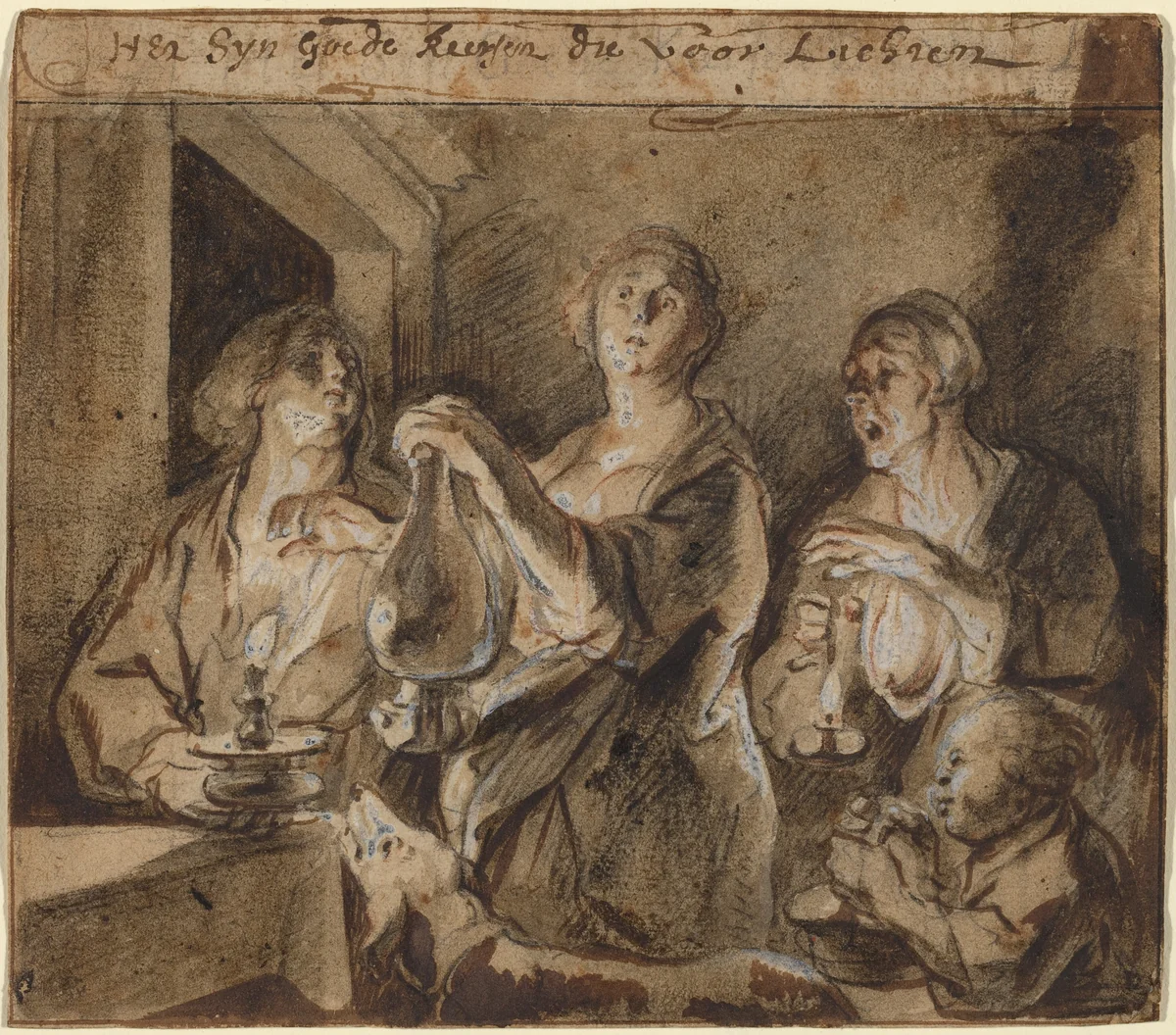 "It is good candles which light the way" by Jacob Jordaens, drawing, 1640-1650