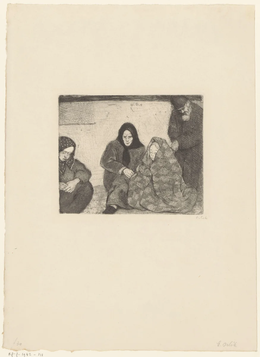 Treurende figuren by Emil Orlik, print, 1880-1932