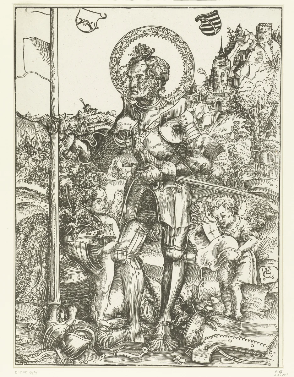 Joris (Georgius) staand met lans en twee engelen by Unknown, print, 1506