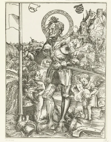 Joris (Georgius) staand met lans en twee engelen by Unknown, print, 1506